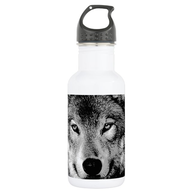Bouteille D'eau Loup noir et blanc (Devant)
