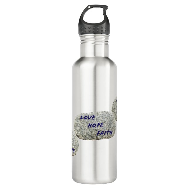 Bouteille D'eau Love Hope Faith White Stones (Devant)
