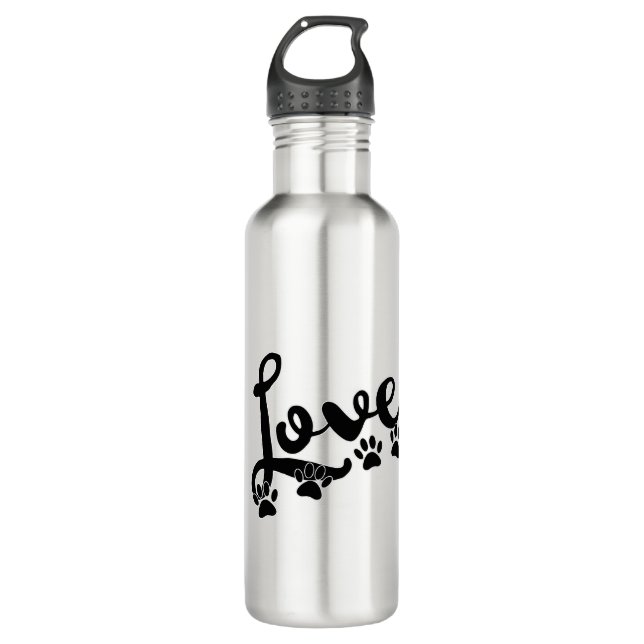 Bouteille D'eau Love Typographie Avec Empreintes de pattes de chie (Devant)