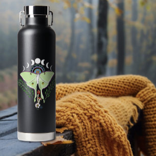 Bouteille D'eau Lune Papillon Éthéré Vert Mystique Céleste