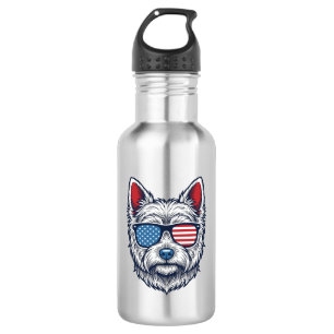 Bouteille D'eau Lunettes de soleil pour chien Westie patriotiques 
