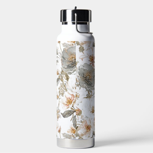 Bouteille D'eau Luxury, Elegant, Gold Grey Flowers Pattern (Gym)