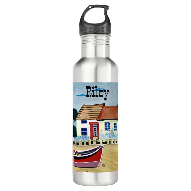 Bouteille D'eau Maison de plage et bateau personnalisé (Devant)