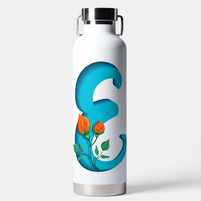 Bouteille D'eau Majuscule E monogramme floral (Avant)