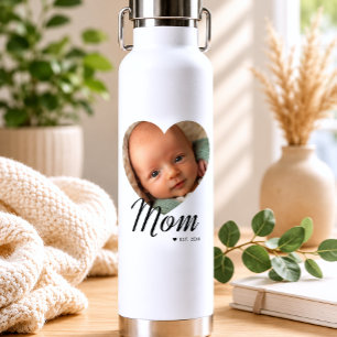 Bouteille D'eau Maman a établi un script cœur photo blanc isolé