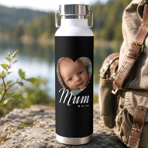 Bouteille D'eau Maman a établi un script cœur photo isolé noir