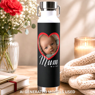 Bouteille D'eau Maman a établi un script cœur rouge photo noir