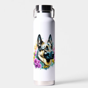 Bouteille D'eau Maman Berger Allemand Fleurs Roses et Jaunes