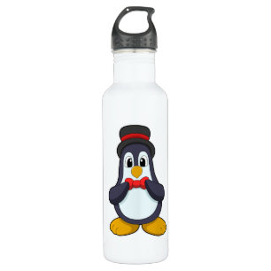 Bouteille D'eau Manchot en marié avec ruban et chapeau