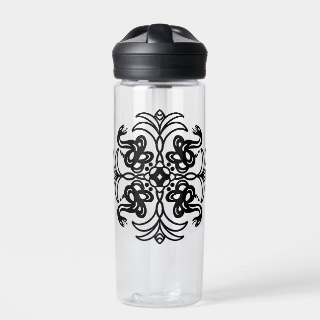 Bouteille D'eau Mandala, serpent tribal noir (Extérieur)