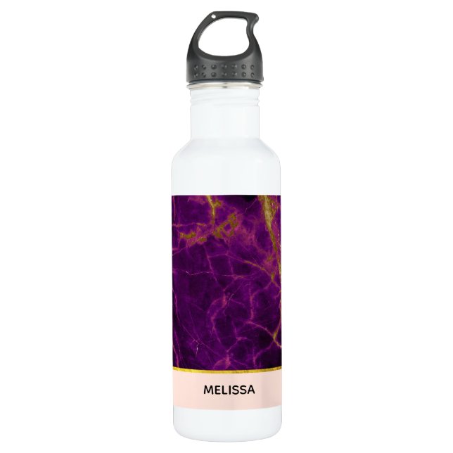 Bouteille D'eau Marbre Abstrait moderne violet et or (Devant)