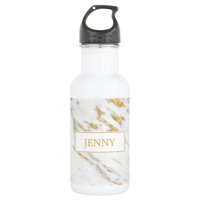 Bouteille D'eau Marbre blanc Monogramme Avec Parties scintillant O (Devant)