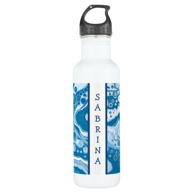Bouteille D'eau Marbre d'art numérique fluide bleu personnalisé (Devant)
