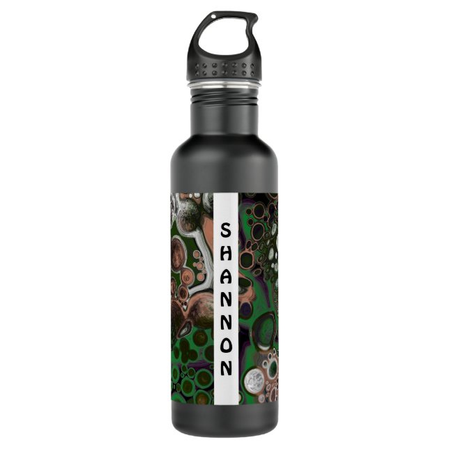 Bouteille D'eau Marbre noir, vert Fluid Art Personnalisé (Devant)