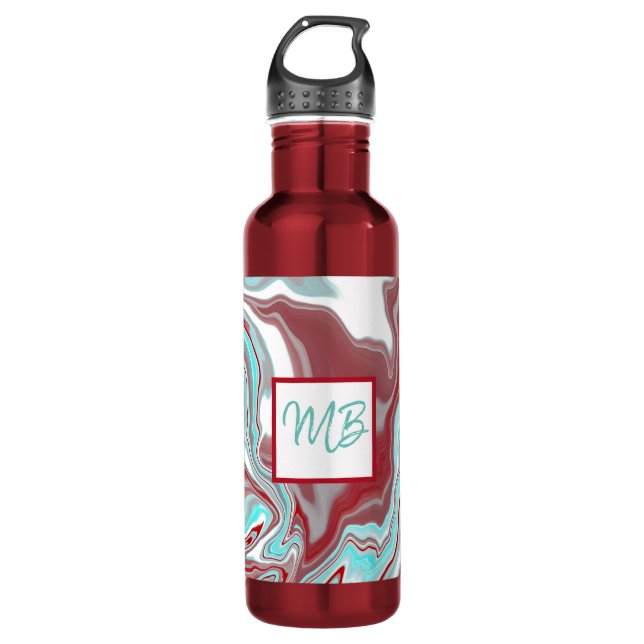 Bouteille D'eau Marbre Turquoise, bordeaux, rouge et blanc monogra (Devant)
