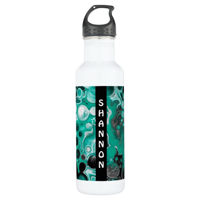 Bouteille D'eau Marbre Turquoise et Noir Personnalisé Fluid Art (Devant)