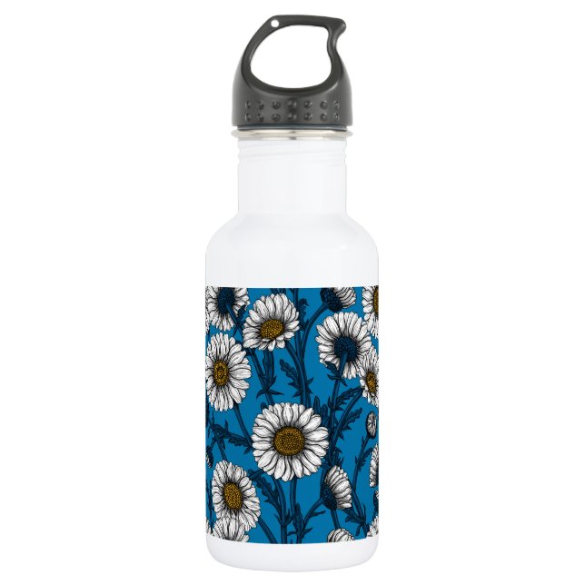 Bouteille D'eau Marguerites sur bleu (Devant)