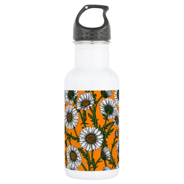Bouteille D'eau Marguerites sur orange (Devant)
