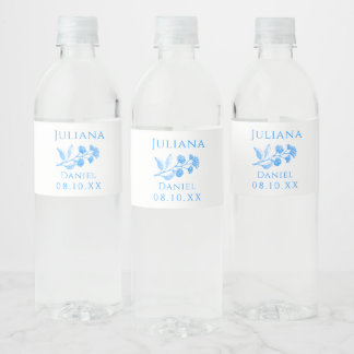 Bouteille d'eau Mariage bleu et blanc Étiquettes