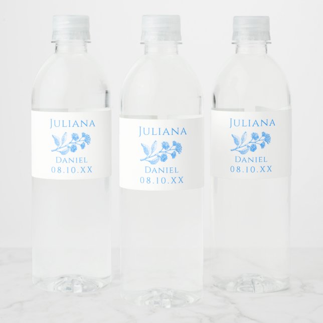 Bouteille d'eau Mariage bleu et blanc Étiquettes (Bouteilles)