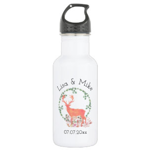 Bouteille D'eau Mariage d'aquarelle Russe Reindeer Boho Wreath