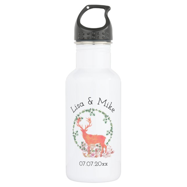 Bouteille D'eau Mariage d'aquarelle Russe Reindeer Boho Wreath (Devant)