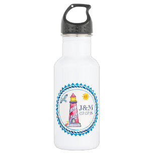 Bouteille D'eau Mariage de phare à aquarelle rouge