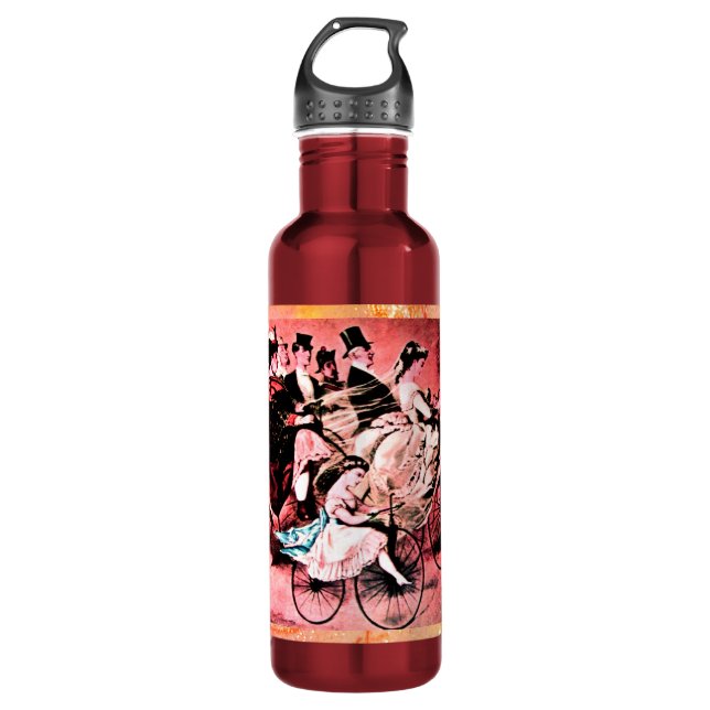 BOUTEILLE D'EAU MARIAGE PARTI BICYCLETTE NOIR BLANC ROUGE (Devant)
