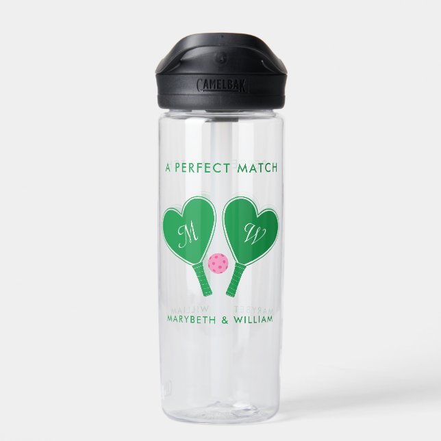 Bouteille D'eau Mariage vert et rose Preppy Pickleball (Arrière)