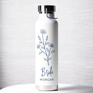 Bouteille D'eau Mariée Bleu Marine Fleurs de Main Enterrement de V