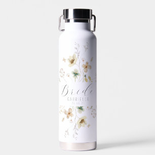 Bouteille D'eau Mariée personnalisée fleur sauvage aquarelle