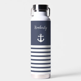 Bouteille D'eau Marine et White Stripes Nautique Personnalisé