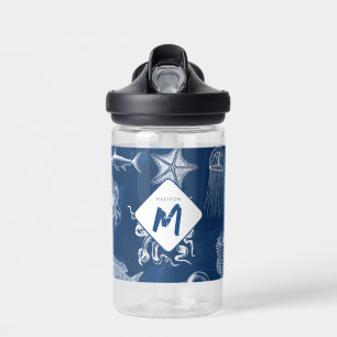 Bouteille D'eau Marine Océan bleu Animaux marins Monogramme