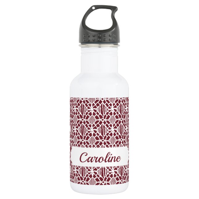 Bouteille D'eau Maroon avec Motif de dentelle Crochet blanc (Devant)