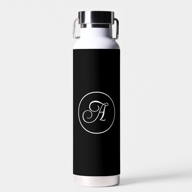 Bouteille D'eau Masculine noire personnalisée Monogramme moderne m (Avant)