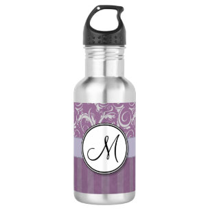 Bouteille D'eau Mèches et rayures florales de lavande avec le