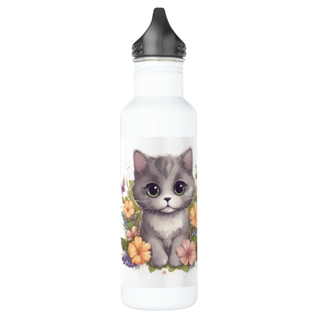 Bouteille D'eau Meilleur Chat du monde Maman mignonne Grey Kitty (Gauche)