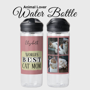 Bouteille D'eau Meilleur chat maman 4 photo nom rose vert