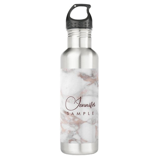 Bouteille D'eau Meilleur Rose Marbre blanc or Modèle Monogramme (Devant)