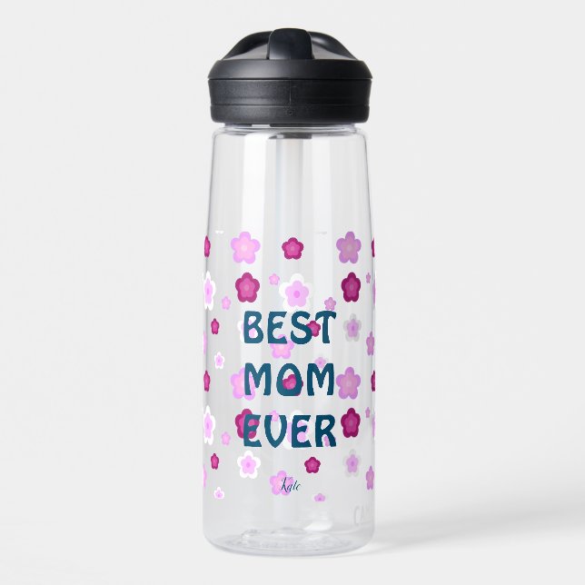 Bouteille D'eau Meilleure maman rose moderne jamais mignonne fleur (Avant)