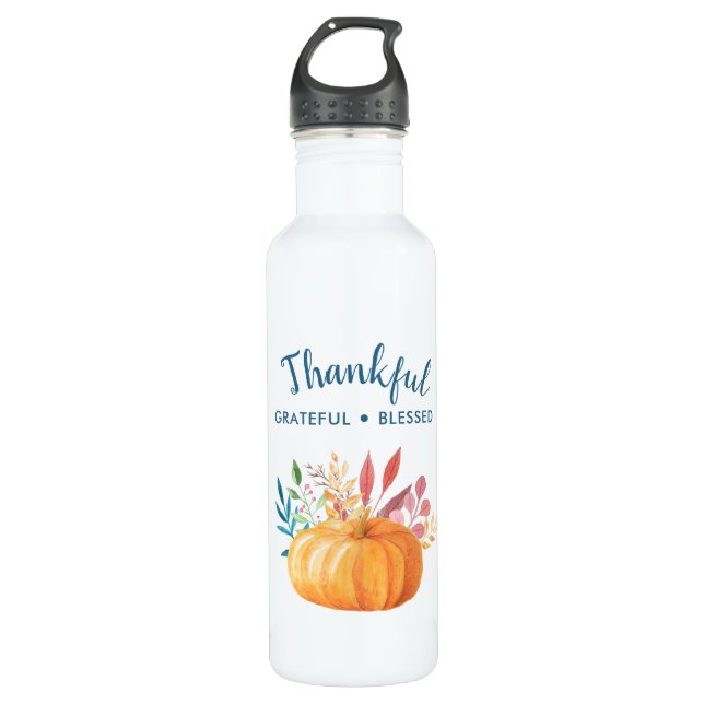 Bouteille D'eau Merci gracieux béni avec un Citrouille orange (Devant)