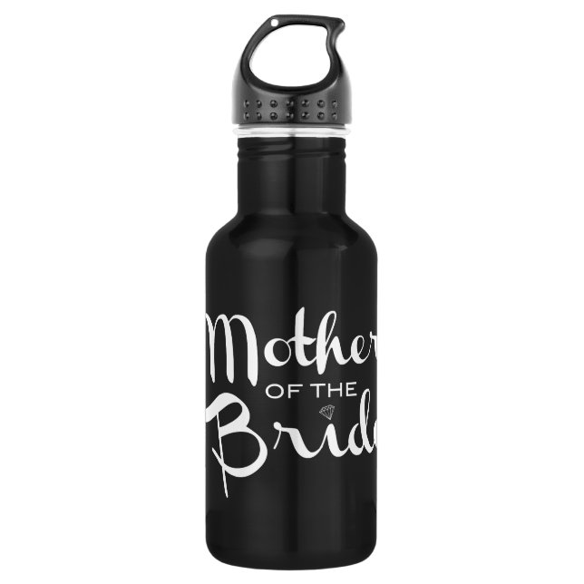 Bouteille D'eau Mère de mariée Retro Script blanc sur noir (Devant)