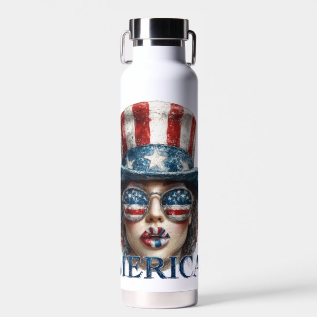 Bouteille D'eau Merica Girl, 4 juillet Glam Girl with Stars (Avant)