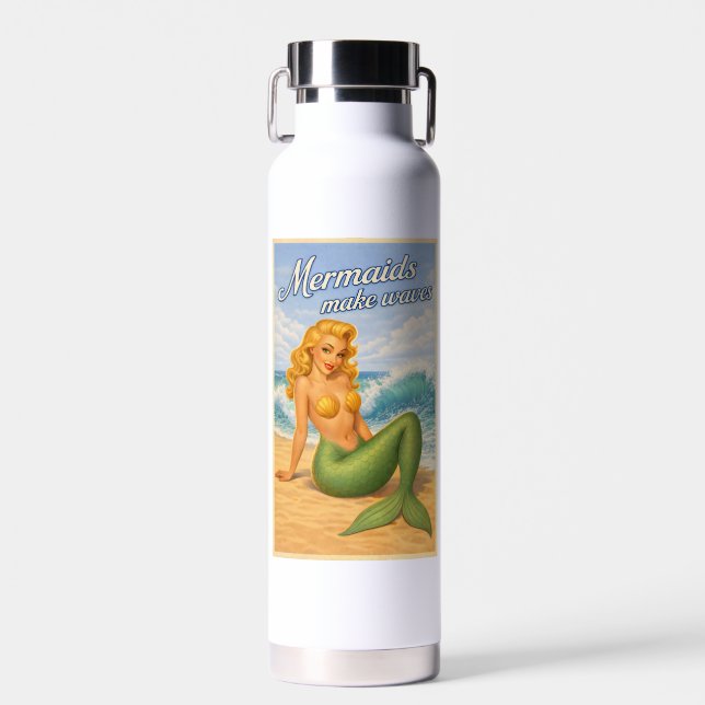 Bouteille D'eau Mermaids Make Waves Retro Pin-Up | Coastal Beach (Avant)