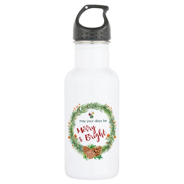Bouteille D'eau Merry & Bright Christmas Wreath (Devant)