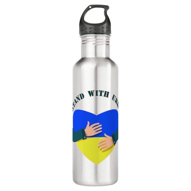 Bouteille D'eau Message inspirant Nous sommes avec l'Ukraine (Devant)