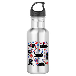 Bouteille D'eau Mignon Chat Noir Drapeau USA Feu d'Artifice Patrio