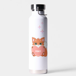 Bouteille D'eau Mignon drôle heureux petit renard tenant un cœur d