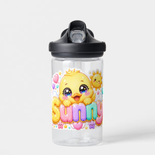 Bouteille D'eau Mignon Kawaii Sunny Chick Nom Pastel Rose Pailleté