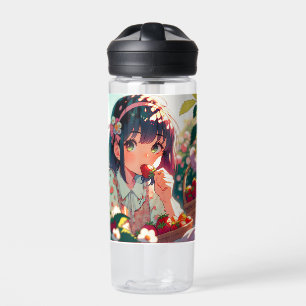 Bouteille D'eau Mignonne Anime Girl Mange des fraises Jour d'été